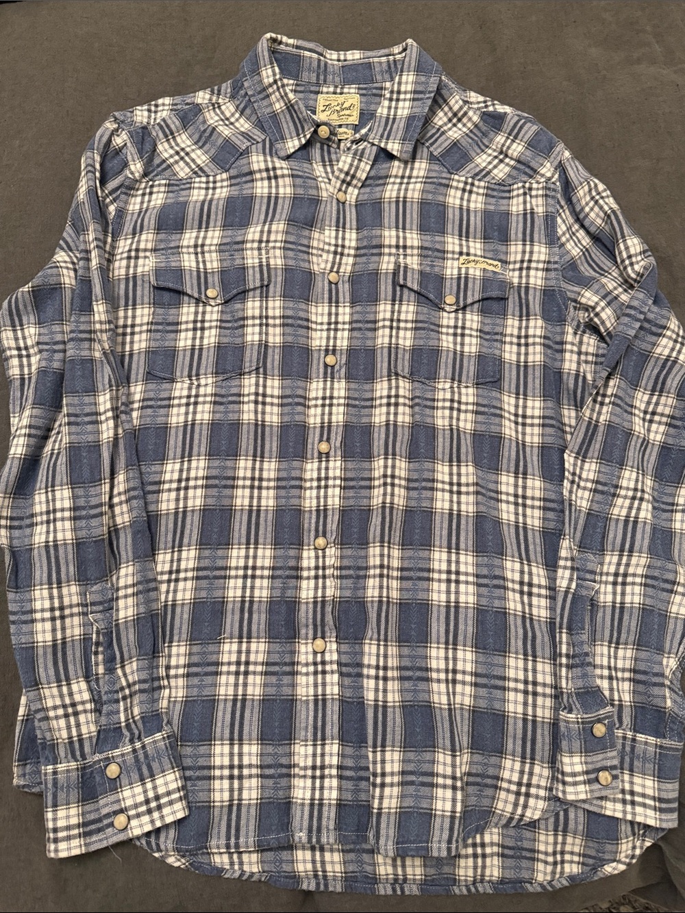 Lucky Brand Blue and White Plaid Button-Down Shirt